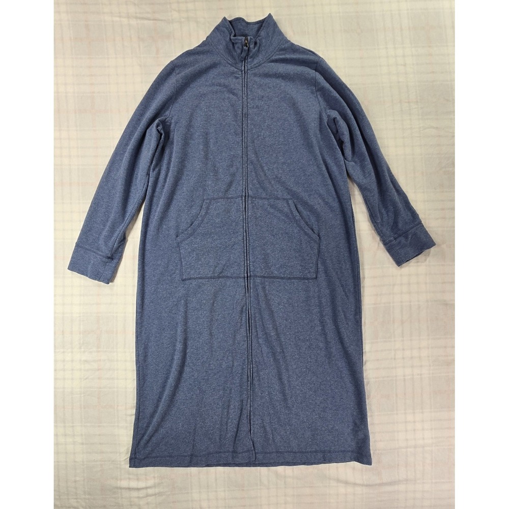 L.L. Bean Womens Fleece Cotton Blend Full Zip Robe House Coat Pockets Blue L